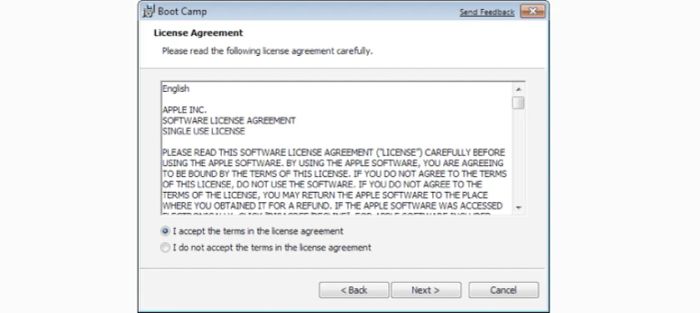 Chấp nhận các điều khoản trong hợp đồng cấp phép và tiếp tục bằng cách nhấn Next.