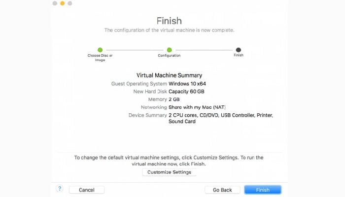 Nhấn Finish để hoàn thành quá trình.