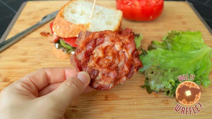 Enhance your BLT with a waffle-cooked bacon patty for a whole new level of crispy goodness.