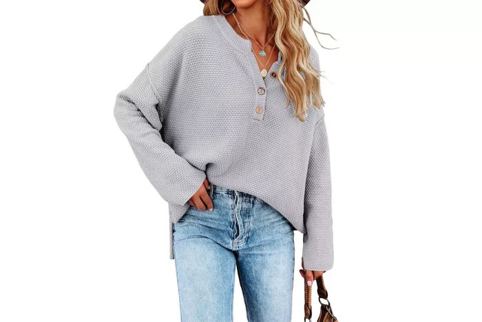Saodimallsu Women's Oversized Sweater, Batwing Long Sleeve, Loose V