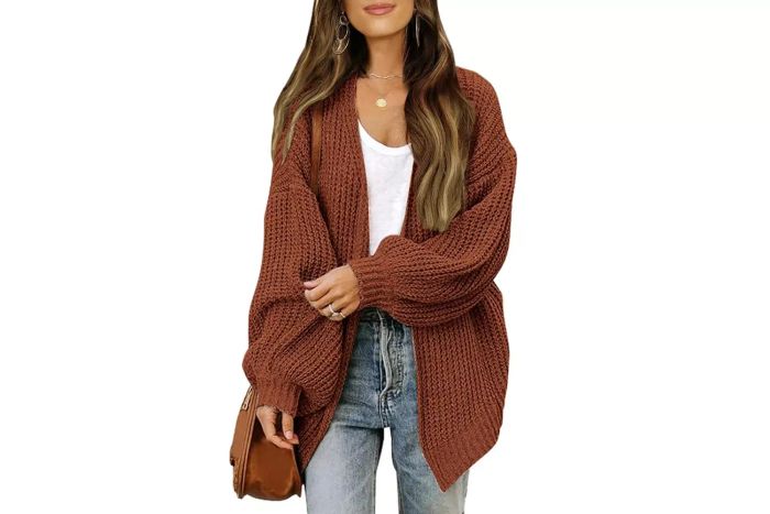 MEROKEETY Women's 2024 Fall Open Front Long Lantern Sleeve Cardigan