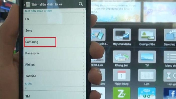 Tìm kiếm thương hiệu Samsung để thiết lập kết nối