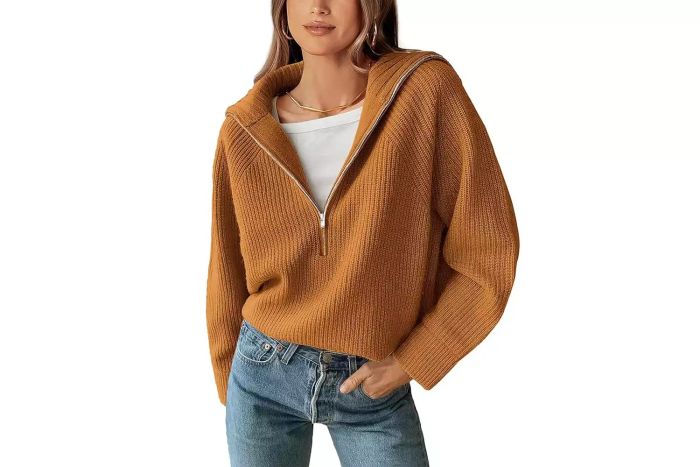 BTFBM Women’s Casual Long Sleeve Half Zip Pullover Sweater, Solid