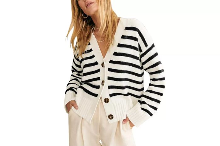 EVALESS Women’s Long Sleeve Striped Cardigan Sweater, V-Neck, Lightweight and Open