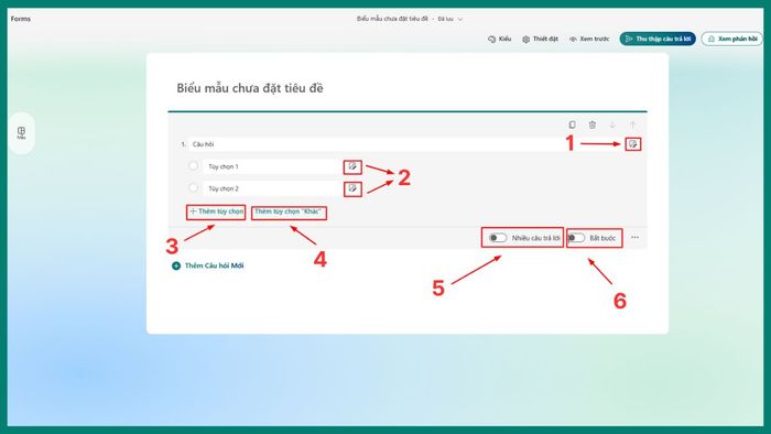 Microsoft Forms giúp bạn dễ dàng thêm câu hỏi mới theo cách linh hoạt.