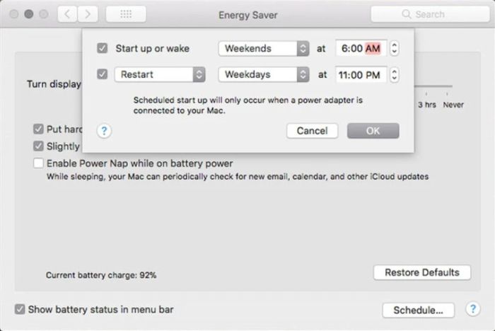 Hướng dẫn hẹn giờ bật/tắt máy trên Macbook