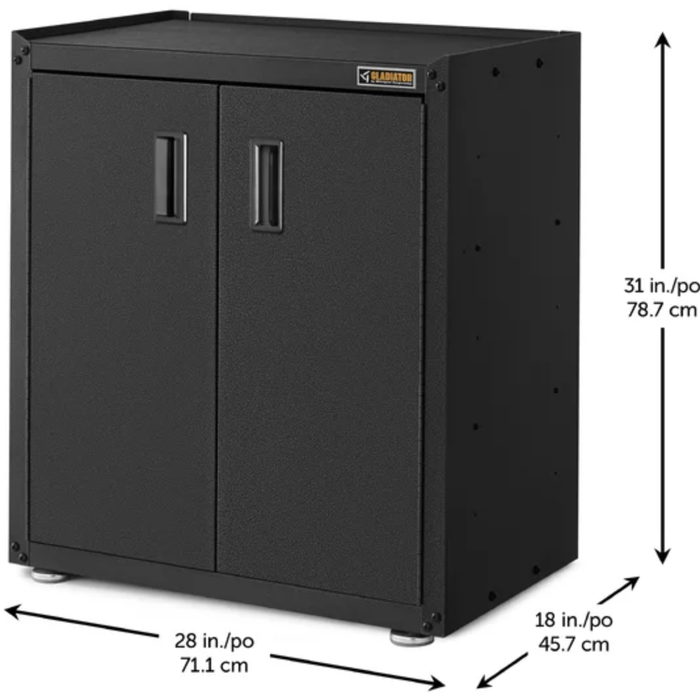 The storage cabinet displayed with its measurements shown.