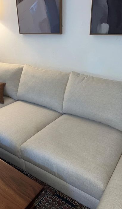 The same couch with the stain completely gone after using Folex cleaner