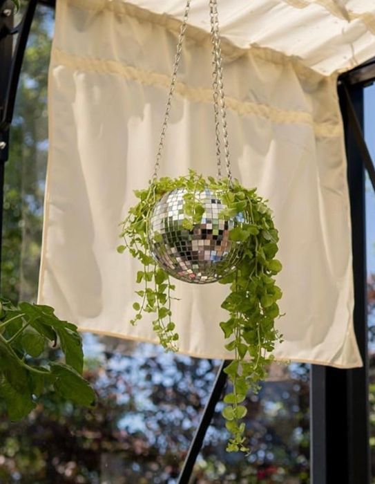 Photo of the disco ball planter hanging decoratively