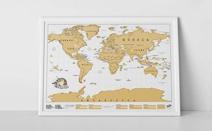 The elegant white and gold map, perfect for showcasing travel memories.