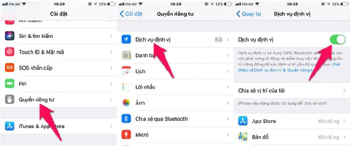 Tắt tính năng theo dõi vị trí của các ứng dụng không cần thiết