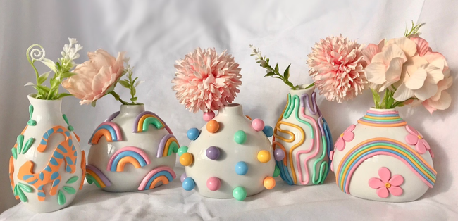 The vases showcasing various shapes and artistic styles