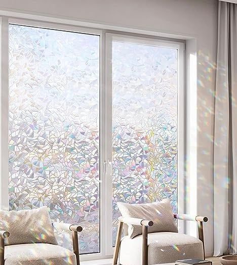 The decals adorning a clear sliding door
