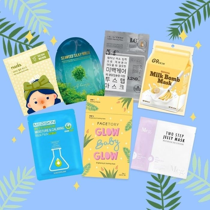 A set of seven nourishing sheet masks, each designed to target different skin needs.