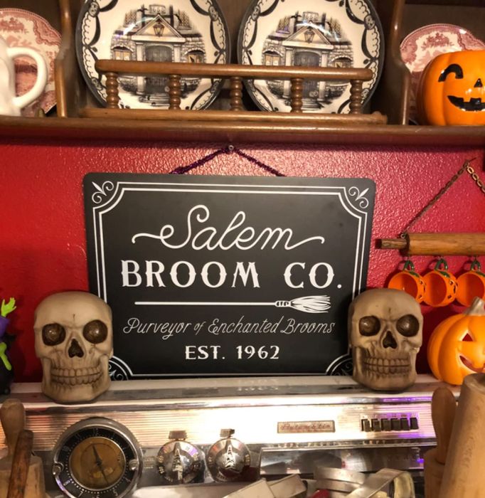 A store shelf showcasing Halloween decorations, featuring a 