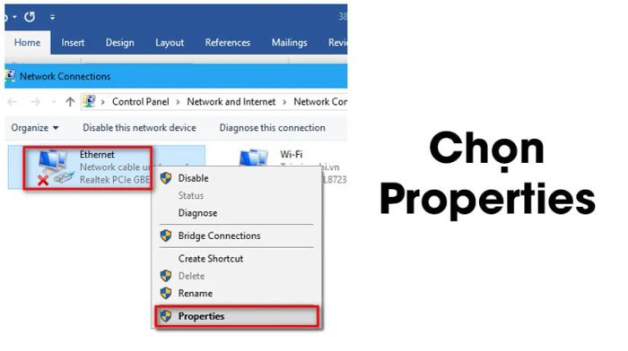 Thực hiện trên cửa sổ Properties