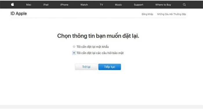Chọn tùy chọn “Tôi muốn đặt lại mật khẩu” → Nhấn Tiếp tục để tiếp tục.