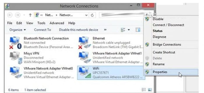 Chuột phải vào adapter mạng mà bạn muốn thay đổi địa chỉ IP