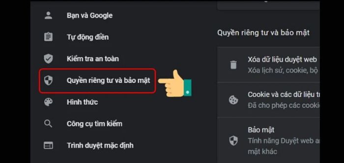 Chọn mục Quyền riêng tư và bảo mật.
