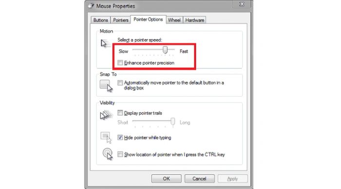 Cách chỉnh trong Mouse Properties