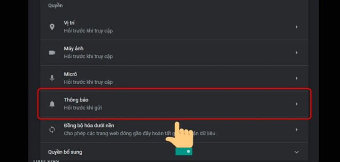 chọn mục thông báo