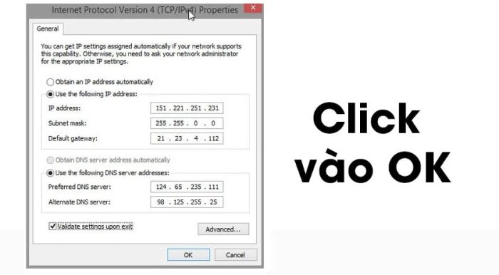 Chọn Validate settings upon exit và nhấn OK