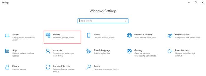 Cách thay đổi tốc độ chuột Win 10 trong cài đặt Windows, mục Device