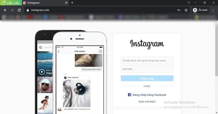 Cách đăng nhập Instagram qua tài khoản Facebook