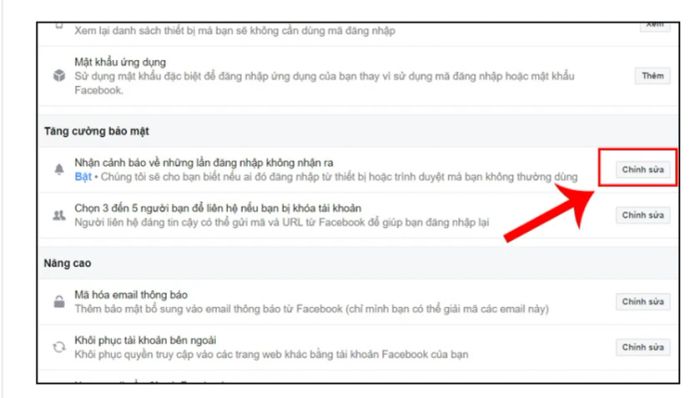Cài đặt cảnh báo đăng nhập Facebook