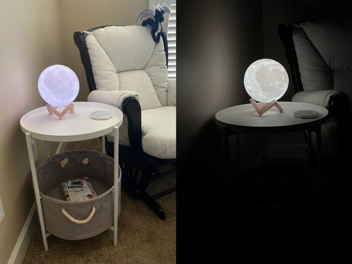 The reviewer’s moon lamp is displayed
