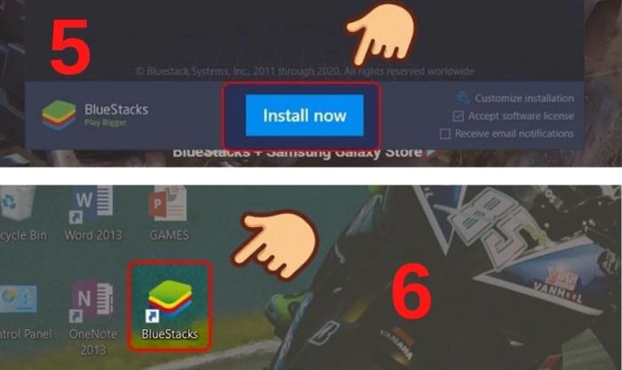 Hướng dẫn tải game Hay Day trên máy tính PC, laptop qua BlueStacks, nhấn vào biểu tượng BlueStacks