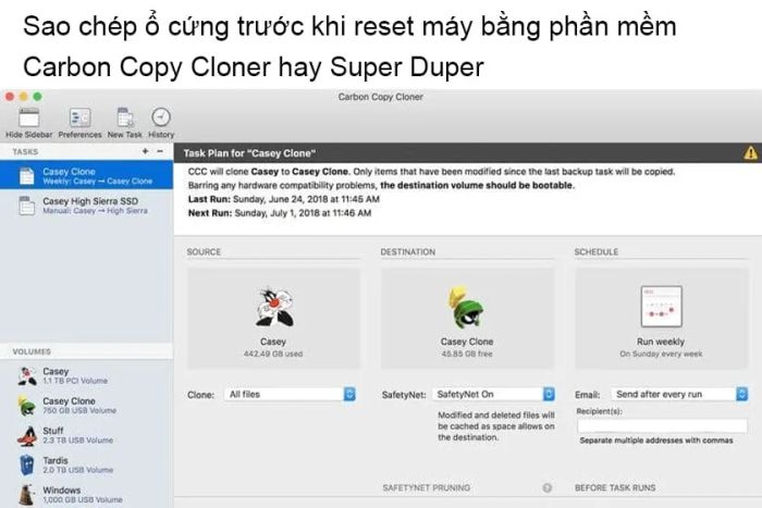 Sao lưu dữ liệu trên ổ cứng trước khi thực hiện reset Macbook Pro / Air