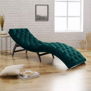 The chaise lounge in a rich teal hue.