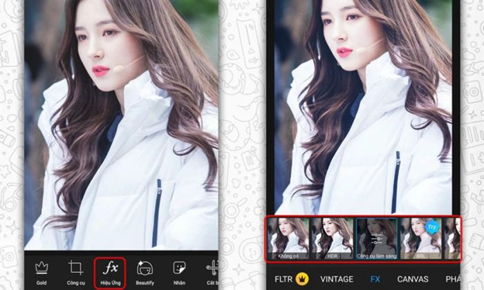 Chọn hiệu ứng nếu muốn thêm vào hoặc thay đổi hiệu ứng cho hình ảnh sau khi tải Picsart