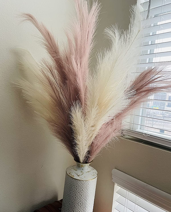 Reviewer photo showcasing a beautiful mix of beige and pink pampas grass arranged in a vase, creating a soft and dreamy aesthetic.