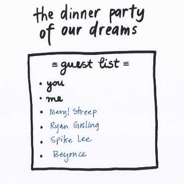 A page of the book asking about a fantasy dinner party