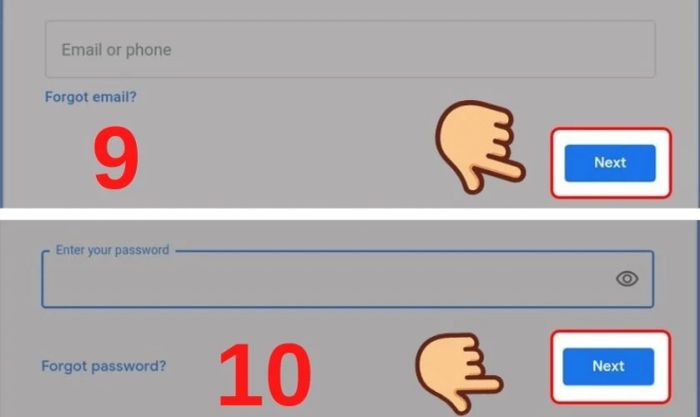 Nhập mật khẩu email của bạn và nhấn Next để tiếp tục.