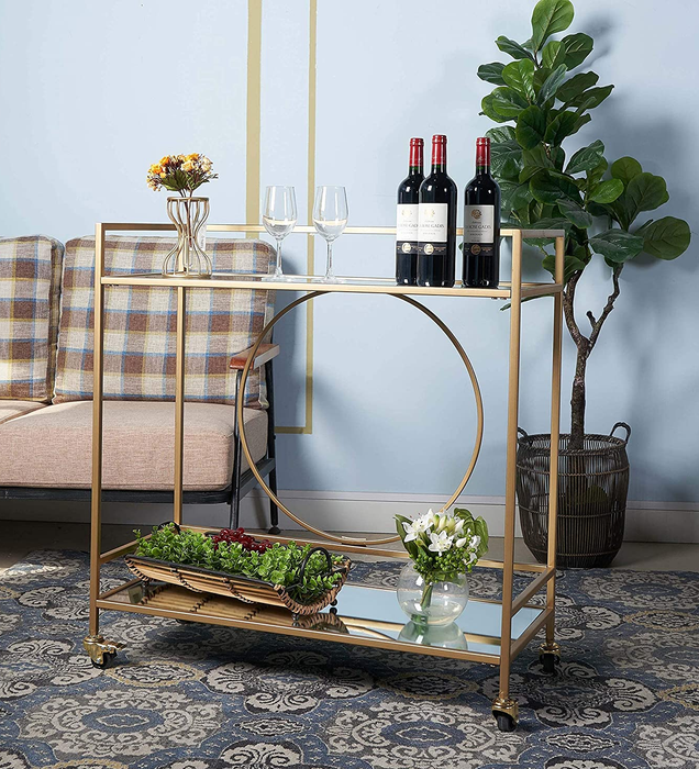 A different angle of the gold bar cart, now pulled away from the wall for a new perspective.