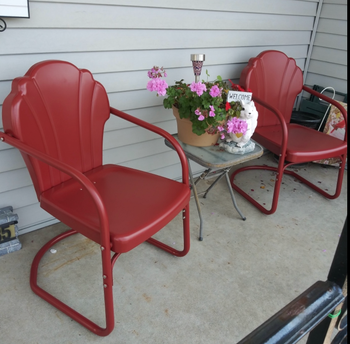 Two of the same chairs in a vibrant red color