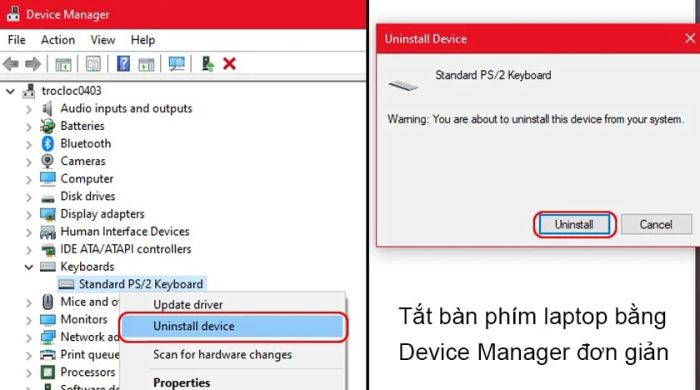 Cách tắt bàn phím laptop thông qua Device Manager trên Windows