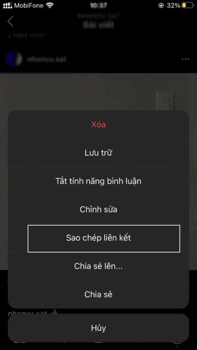 Chọn sao chép liên kết của bức ảnh trên Instagram mà bạn muốn tải về