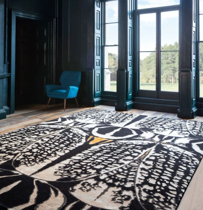 A striking black and white beetle rug that adds a unique, nature-inspired element to your decor.