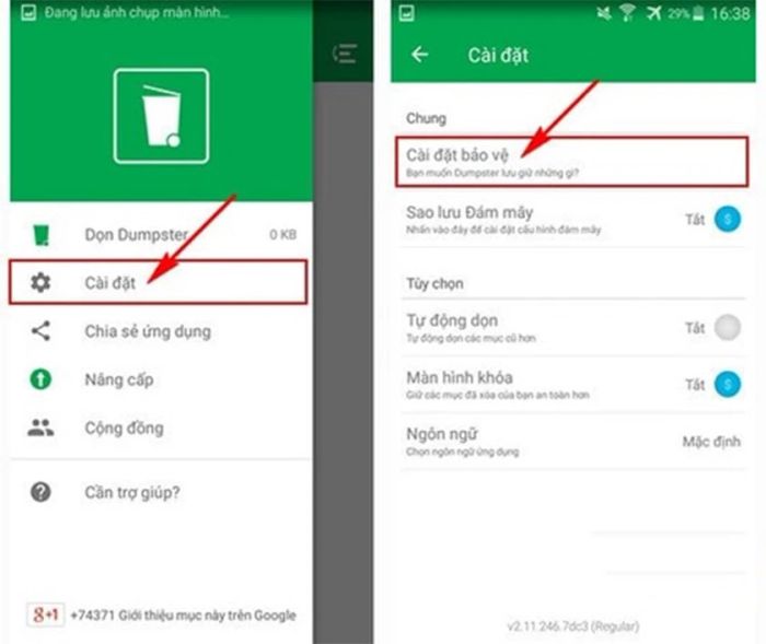 Nhấn “Cài đặt” và chuyển đến phần “Cài đặt bảo vệ”.