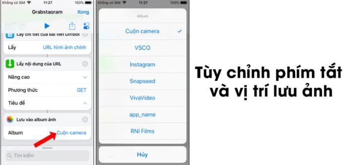 Tùy chỉnh phím tắt và lựa chọn nơi lưu ảnh