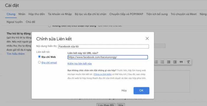 Thêm liên kết vào chữ ký Gmail