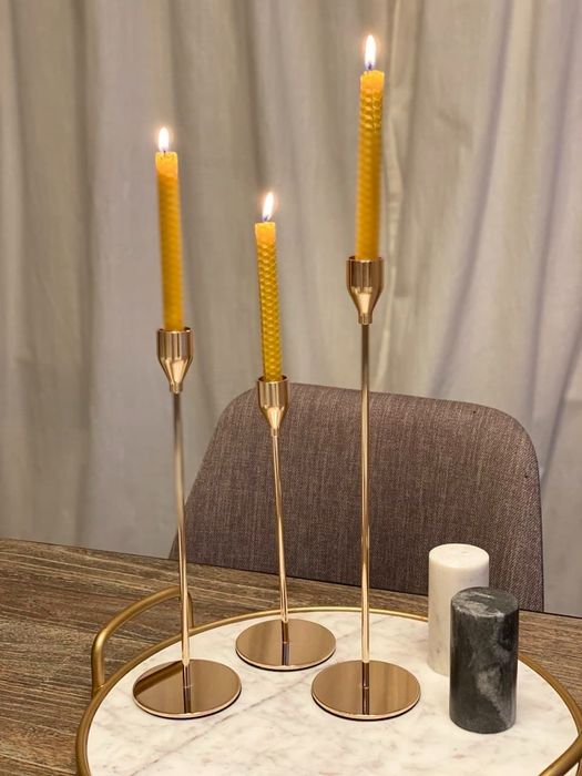 The candlesticks arranged on a tray