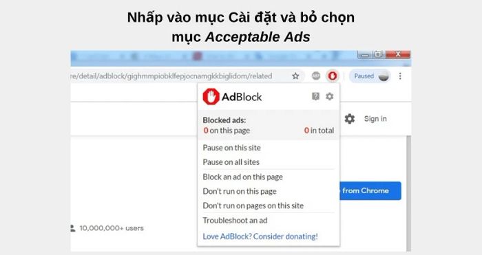 Khi AdBlock đã được cài đặt thành công, bạn có thể bắt đầu chặn quảng cáo ngay lập tức.