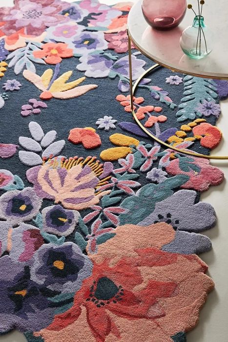 vivid floral rug in bright colors