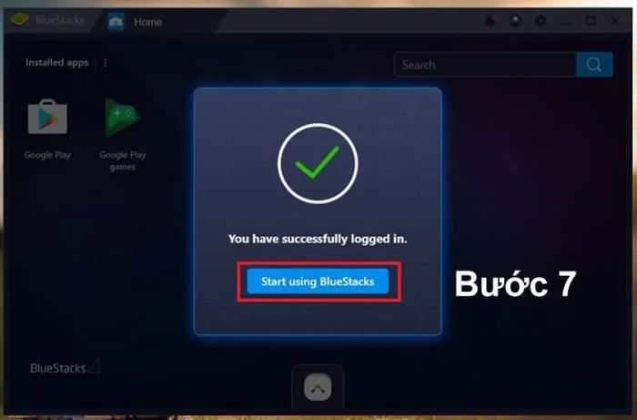 Nhấn vào Start using BlueStacks để tiếp tục