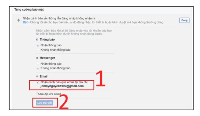 Cài đặt cảnh báo đăng nhập Facebook